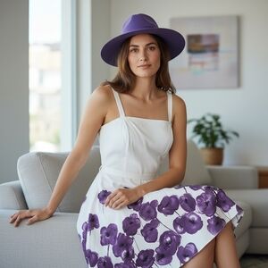 ALYN PAIGE White & Purple Floral Midi Dress – Size 7/8